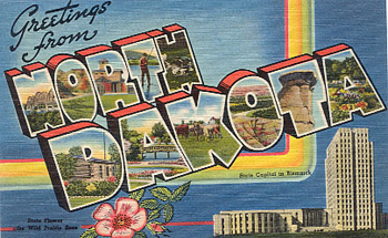 Featured is a North Dakota big-letter postcard image from the 1940s obtained from the Teich Archives (private collection).